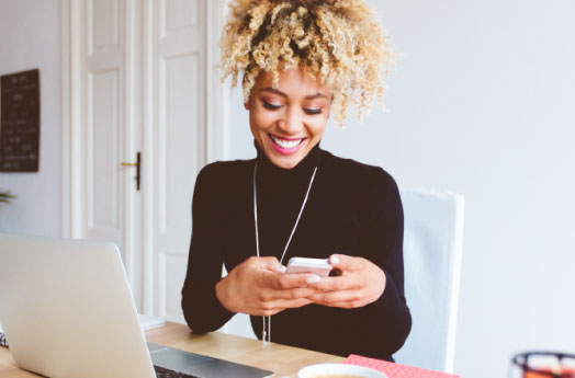 Lady working on mobile devices